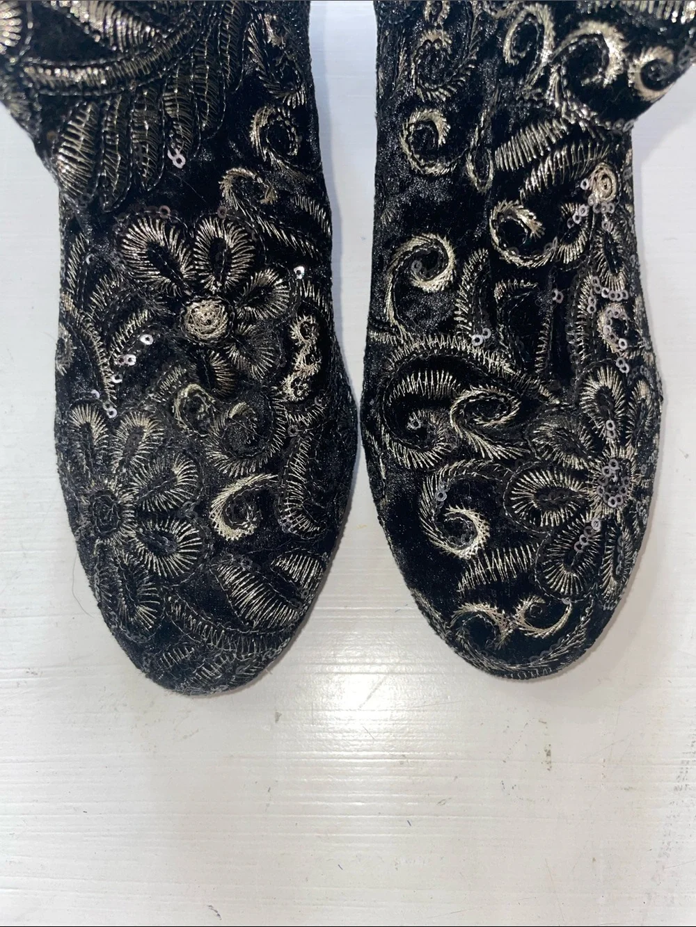 Aldo black gold floral boots size 8